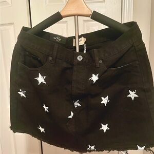Umgee Black Mini Skirt with White Star Print